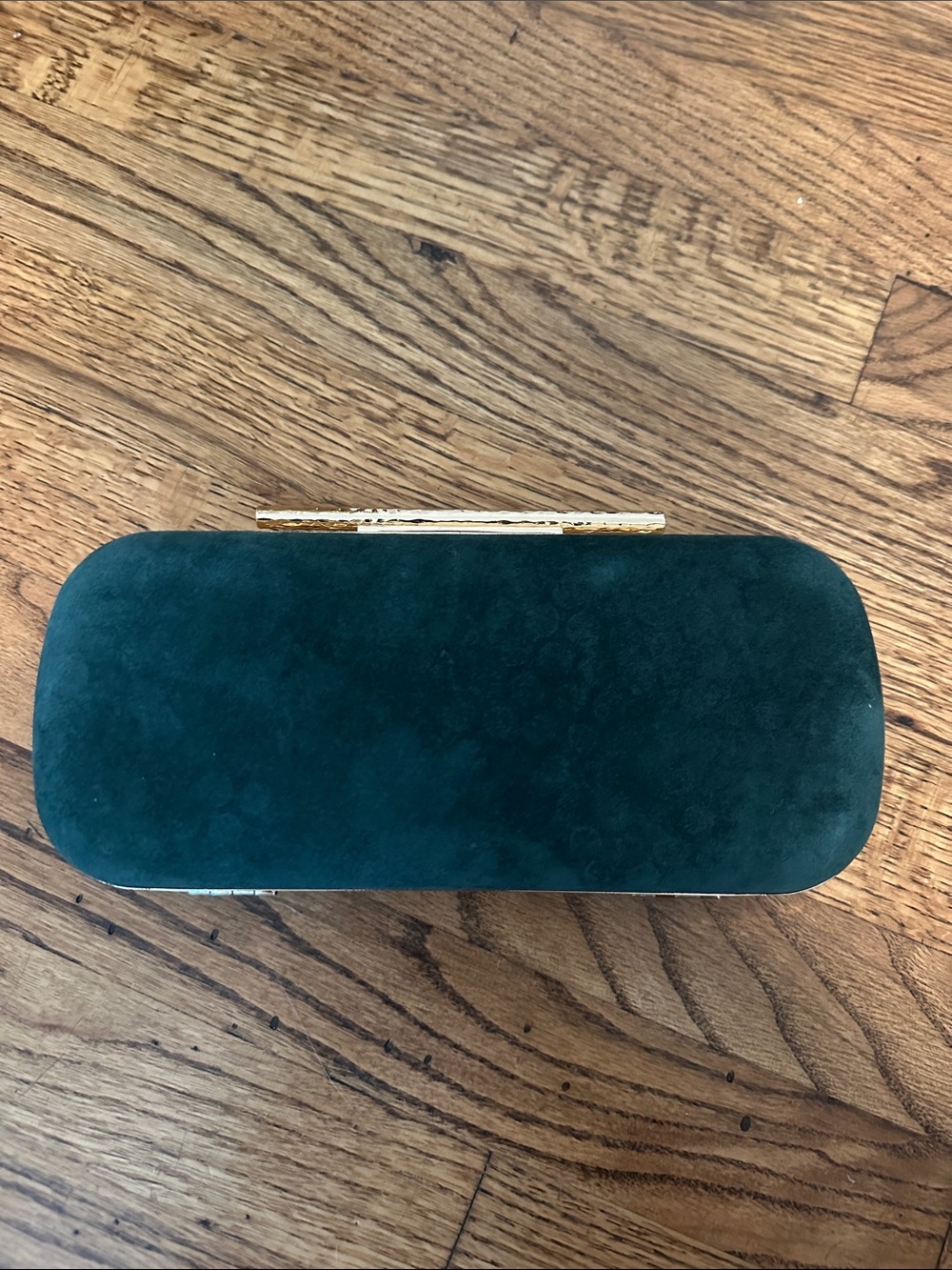Elegant Dark Green Suede Clutch with Gold Trim